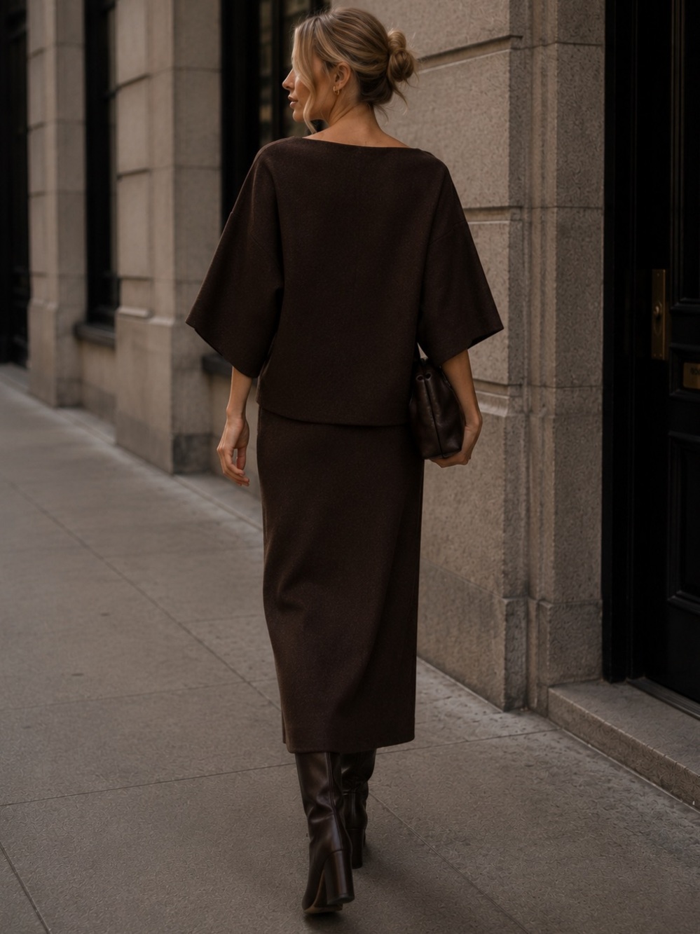 ZARA NWT Brown Wool Blend Knit Top & A-Line Midi Skirt Matching Set M - Picture 5 of 10